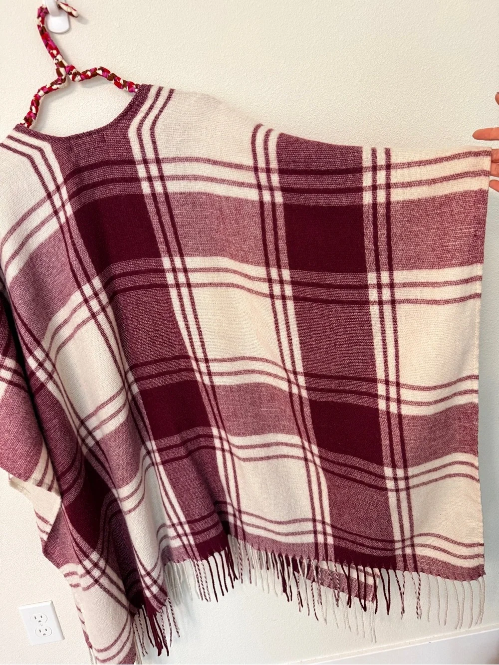 Banana Republic Cashmere Wrap Mariana Plaid Fringe Poncho Blanket Cape Wool OS
